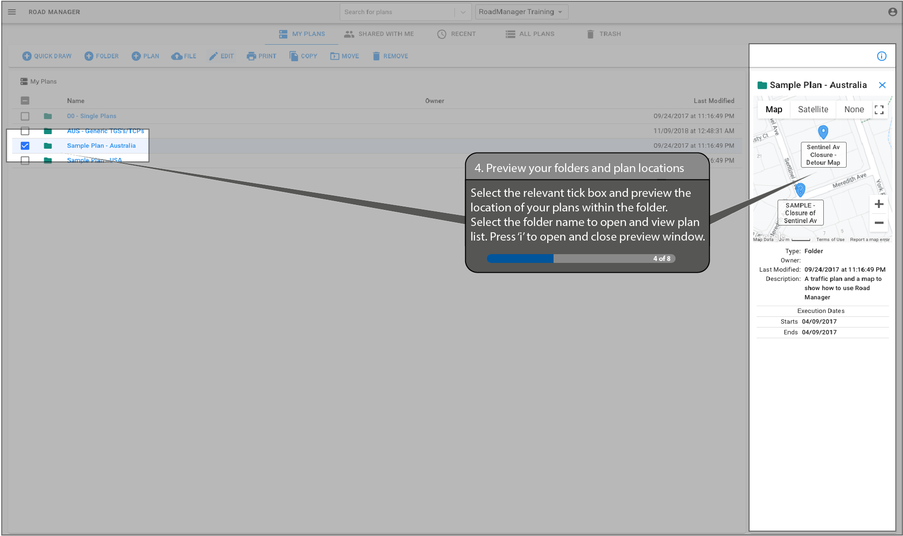 Preview the location of your traffic plans within the folder by selecting the relevant tick box.